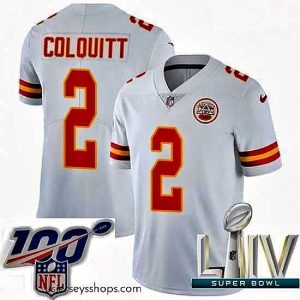 Exquisite 2020 Super Bowl LIV Nike Kansas City Chiefs #2 Dustin Colquitt White Vapor Untouchable Limited Player NFL Jersey