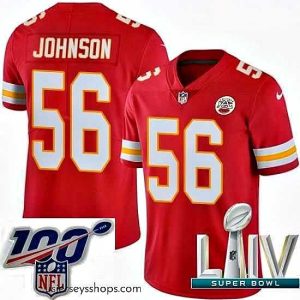 Magnificent 2020 Super Bowl LIV Nike Kansas City Chiefs #56 Derrick Johnson Red Team Color Vapor Untouchable Limited Player NFL Jersey