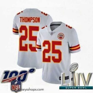 Breathtaking 2020 Super Bowl LIV Kansas City Chiefs #25 Darwin Thompson White Vapor Untouchable Limited Player Football Jersey