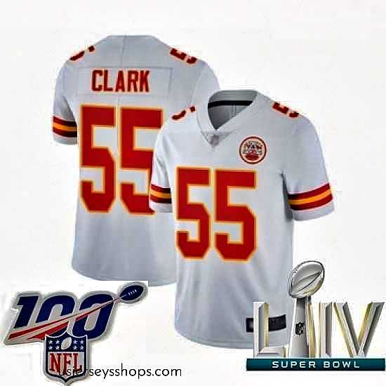 Enchanting 2020 Super Bowl LIV Kansas City Chiefs #55 Frank Clark White Vapor Untouchable Limited Player Football Jersey