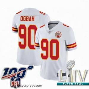 Stunning 2020 Super Bowl LIV Kansas City Chiefs #90 Emmanuel Ogbah White Vapor Untouchable Limited Player Football Jersey