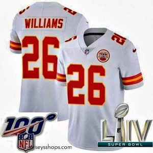 Exquisite 2020 Super Bowl LIV Nike Kansas City Chiefs #26 Damien Williams White Vapor Untouchable Limited Player NFL Jersey