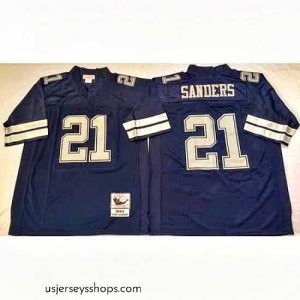 Glamorous Cowboys 21 Deion Sanders Blue Throwback Jersey