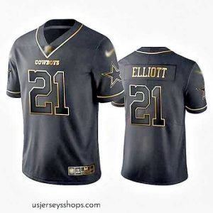 Glamorous Cowboys 21 Ezekiel Elliott Black Stitched Football Limited Golden Edition Jersey