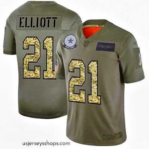 Stunning Cowboys 21 Ezekiel Elliott Olive Camo Stitched Football Limited 2019 Salute To Service Jersey