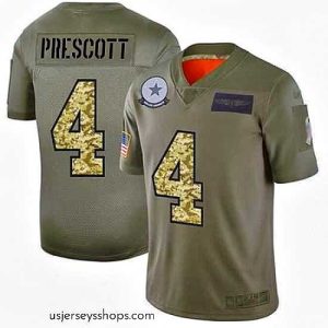 Magnificent Cowboys 4 Dak Prescott Olive Camo Stitched Football Limited 2019 Salute To Service Jersey