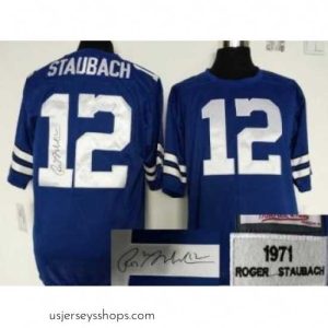 Breathtaking Dallas Cowboys 12 R Staubach Blue Throwback M&N Signed NFL Jerseys