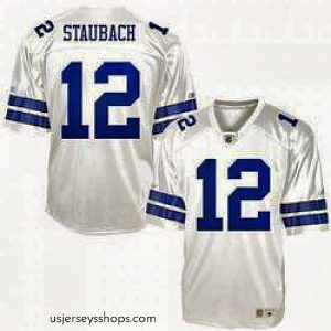 Stellar Dallas Cowboys 12 R Staubach white throwback Jersey