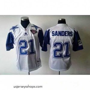 Alluring Dallas Cowboys 21 Deion Sanders White Throwback 75th white