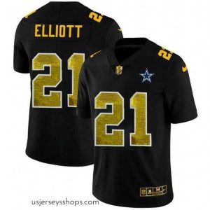 Sensational Dallas Cowboys 21 Ezekiel Elliott Black Nike Golden Sequin Vapor Limited NFL Jersey