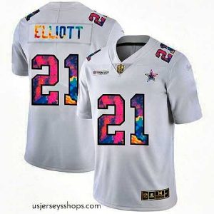 Sensational Dallas Cowboys 21 Ezekiel Elliott White Nike Multi Color 2020 NFL Crucial Catch Limited NFL Jersey