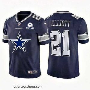 Stunning Dallas Cowboys 21 Ezekiel Elliott Navy Blue Nike Big Team Logo With Established In 1960 Patch Vapor Limited NFL Jersey