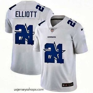 Glamorous Dallas Cowboys 21 Ezekiel Elliott White Nike Team Logo Dual Overlap Limited NFL Jersey