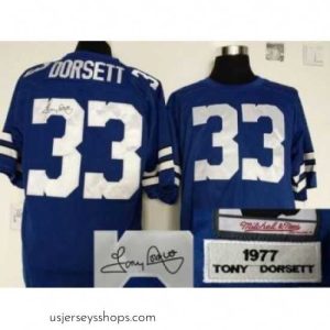 Glamorous Dallas Cowboys 33 Tony Dorsett Blue Throwback M&N Signed NFL Jerseys
