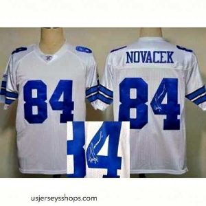 Breathtaking Dallas Cowboys 84 Jay Novacek White Throwback M&N Signed NFL Jerseys
