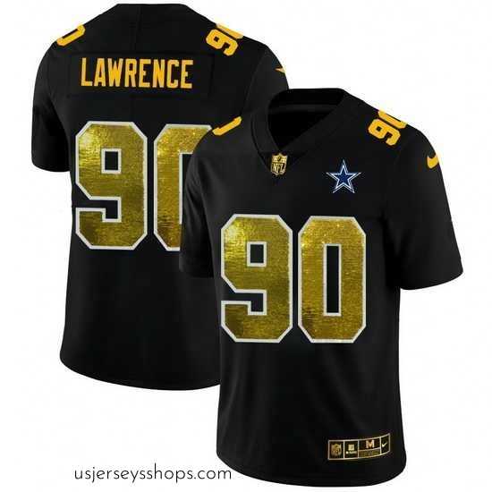 Breathtaking Dallas Cowboys 90 Demarcus Lawrence Black Nike Golden Sequin Vapor Limited NFL Jersey