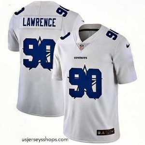 Stellar Dallas Cowboys 90 Demarcus Lawrence White Nike Team Logo Dual Overlap Limited NFL Jersey