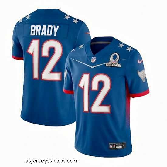 Sensational 2022 NFL Pro Bowl Tampa Bay Buccaneers #12 Tom Brady NFC Blue Jersey
