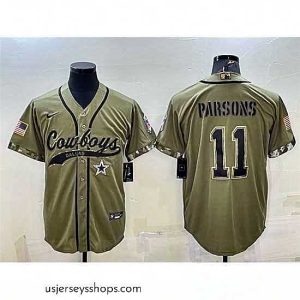Stunning Dallas Cowboys 11 Micah Parsons 2022 Olive Salute To Service Cool Base Stitched Baseball Jersey