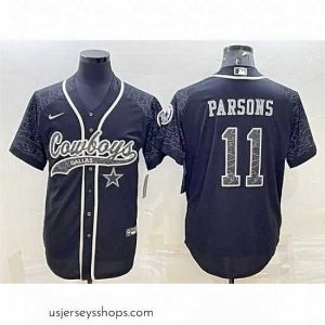 Alluring Dallas Cowboys 11 Micah Parsons Black Reflective With Patch Cool Base Stitched Baseball Jersey