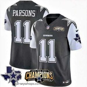 Magnificent Dallas Cowboys 11 Micah Parsons Black White 2023 F.U.S.E  NFC East Champions Patch Stitched Football Jersey