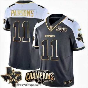 Sensational Dallas Cowboys 11 Micah Parsons Black White Gold 2023 F.U.S.E  NFC East Champions Patch Stitched Football Jersey