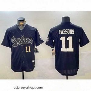 Stellar Dallas Cowboys 11 Micah Parsons Black With Patch Cool Base Stitched Baseball Jersey 2