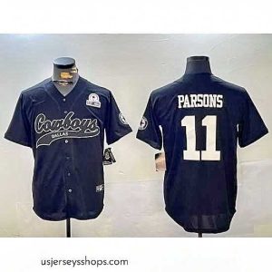 Stunning Dallas Cowboys 11 Micah Parsons Black With Patch Cool Base Stitched Baseball Jersey 3