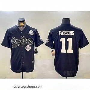 Breathtaking Dallas Cowboys 11 Micah Parsons Black With Patch Cool Base Stitched Baseball Jersey 6