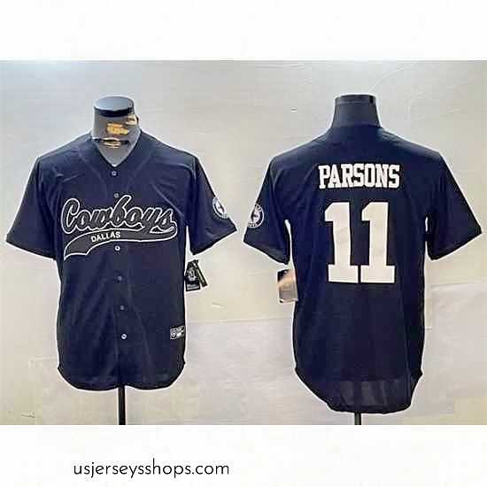 Stunning Dallas Cowboys 11 Micah Parsons Black With Patch Cool Base Stitched Baseball Jersey