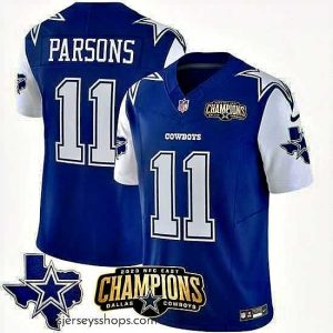 Glamorous Dallas Cowboys 11 Micah Parsons Blue White 2023 F.U.S.E  NFC East Champions Patch Stitched Football Jersey
