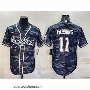 Glamorous Dallas Cowboys 11 Micah Parsons Grey Camo With Patch Cool Base Stitched Baseball Jersey