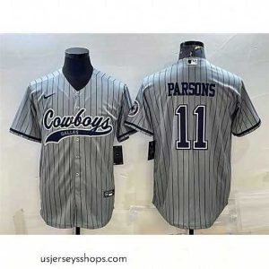 Glamorous Dallas Cowboys 11 Micah Parsons Grey With Patch Cool Base Stitched Baseball Jersey
