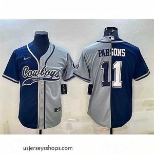 Glamorous Dallas Cowboys 11 Micah Parsons Navy Grey Split With Patch Cool Base Stitched Baseball Jersey