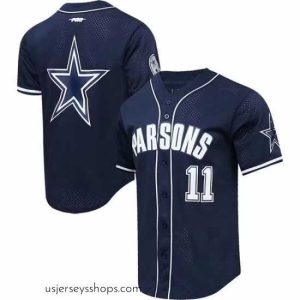 Alluring Dallas Cowboys 11 Micah Parsons Navy Pro Standard Mesh Button Up Stitched Baseball Jersey