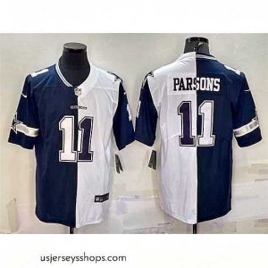 Exquisite Dallas Cowboys 11 Micah Parsons Navy White Split Vapor Untouchable Limited Stitched Jersey