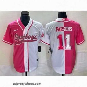 Stellar Dallas Cowboys 11 Micah Parsons Pink White Split Cool Base Stitched Baseball Jersey