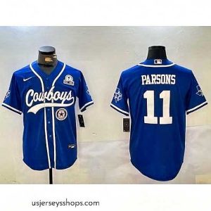 Alluring Dallas Cowboys 11 Micah Parsons Royal With Patch Cool Base Stitched Baseball Jersey 1