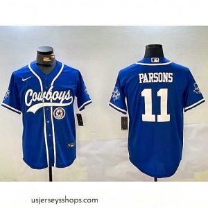Exquisite Dallas Cowboys 11 Micah Parsons Royal With Patch Cool Base Stitched Baseball Jersey 3