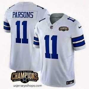 Sensational Dallas Cowboys 11 Micah Parsons White 2023 F.U.S.E  NFC East Champions Patch Stitched Football Jersey