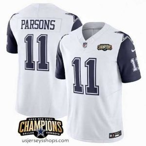 Exquisite Dallas Cowboys 11 Micah Parsons White Navy 2023 F.U.S.E  NFC East Champions Patch Stitched Football Jersey