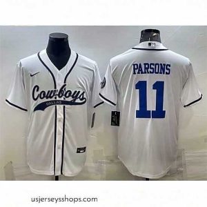 Sensational Dallas Cowboys 11 Micah Parsons White With Patch Cool Base Stitched Baseball Jersey
