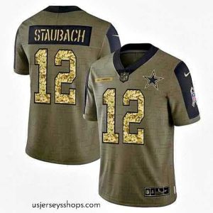 Stellar Dallas Cowboys 12 Roger Staubach 2021 Salute To Service Olive Camo Limited Stitched Jersey