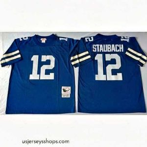 Breathtaking Dallas Cowboys 12 Roger Staubach Blue M&N Throwback Jersey
