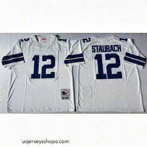 Captivating Dallas Cowboys 12 Roger Staubach White M&N Throwback Jersey