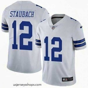 Breathtaking Dallas Cowboys 12 Roger Staubach White Vapor Untouchable Limited Stitched Football Jersey