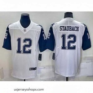 Breathtaking Dallas Cowboys 12 Roger Staubach white Limited Stitched Football Jerse