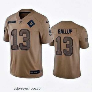 Glamorous Dallas Cowboys 13 Michael Gallup 2023 Brown Salute To Service Limited Stitched Football Jersey