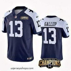 Stellar Dallas Cowboys 13 Michael Gallup Navy White 2023 F.U.S.E  NFC East Champions Patch Stitched Football Jersey