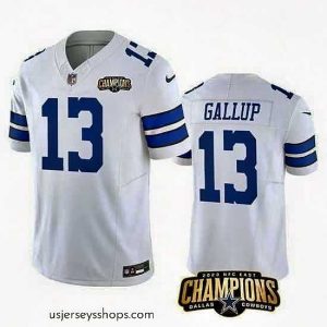 Magnificent Dallas Cowboys 13 Michael Gallup White 2023 F.U.S.E  NFC East Champions Patch Stitched Football Jersey